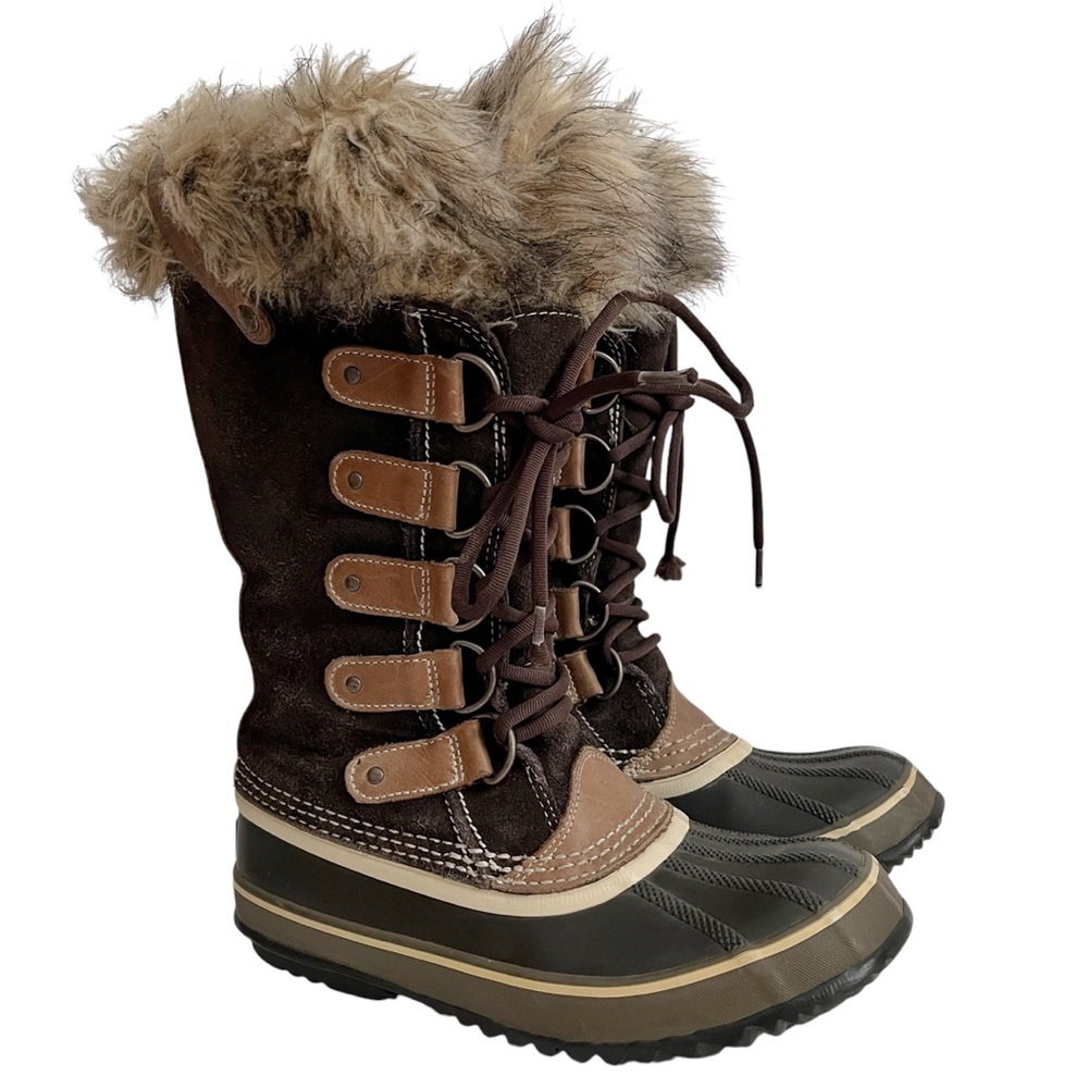 Sorel Joan Of Arctic Suede Rubber Lace-Up Winter Snow Boots Brown